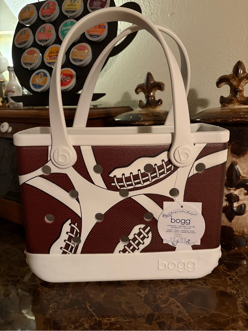 Bitty Bogg Football Print Tote Bag in Brown and White